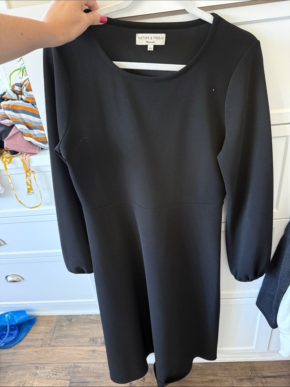 Madewell Black Long-Sleeve A-Line Dress with Puff Sleeves
